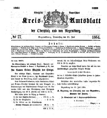 Königlich-bayerisches Kreis-Amtsblatt der Oberpfalz und von Regensburg (Königlich bayerisches Intelligenzblatt für die Oberpfalz und von Regensburg) Donnerstag 21. Juli 1864