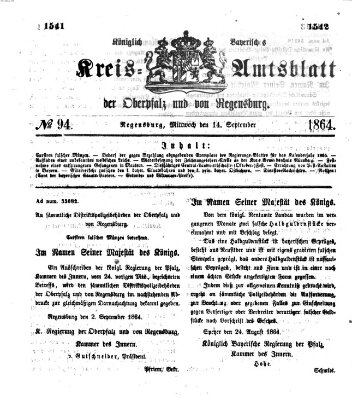 Königlich-bayerisches Kreis-Amtsblatt der Oberpfalz und von Regensburg (Königlich bayerisches Intelligenzblatt für die Oberpfalz und von Regensburg) Mittwoch 14. September 1864