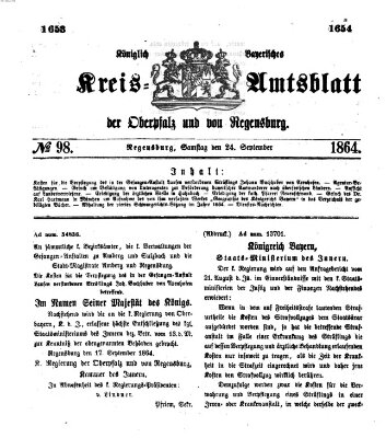 Königlich-bayerisches Kreis-Amtsblatt der Oberpfalz und von Regensburg (Königlich bayerisches Intelligenzblatt für die Oberpfalz und von Regensburg) Samstag 24. September 1864