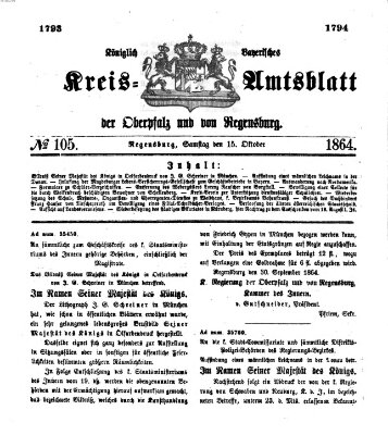 Königlich-bayerisches Kreis-Amtsblatt der Oberpfalz und von Regensburg (Königlich bayerisches Intelligenzblatt für die Oberpfalz und von Regensburg) Samstag 15. Oktober 1864