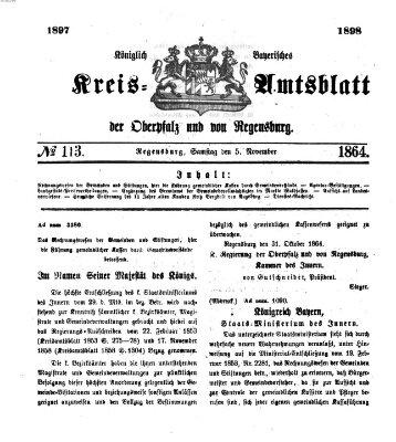 Königlich-bayerisches Kreis-Amtsblatt der Oberpfalz und von Regensburg (Königlich bayerisches Intelligenzblatt für die Oberpfalz und von Regensburg) Samstag 5. November 1864