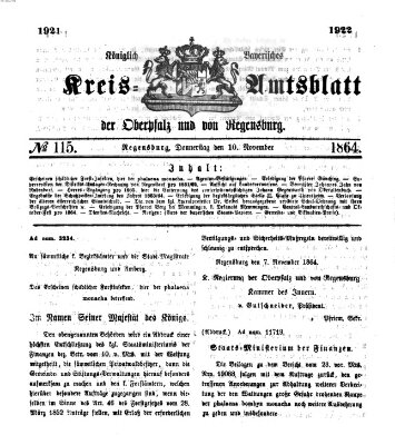 Königlich-bayerisches Kreis-Amtsblatt der Oberpfalz und von Regensburg (Königlich bayerisches Intelligenzblatt für die Oberpfalz und von Regensburg) Donnerstag 10. November 1864