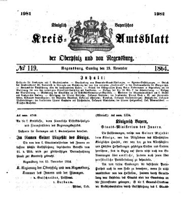 Königlich-bayerisches Kreis-Amtsblatt der Oberpfalz und von Regensburg (Königlich bayerisches Intelligenzblatt für die Oberpfalz und von Regensburg) Samstag 19. November 1864