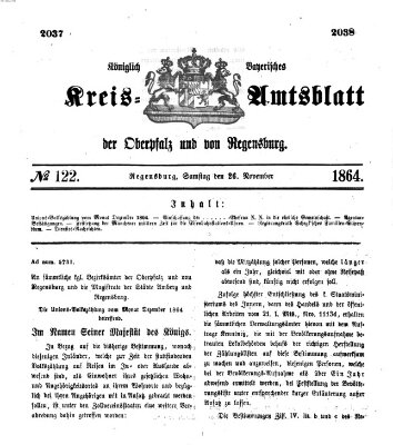 Königlich-bayerisches Kreis-Amtsblatt der Oberpfalz und von Regensburg (Königlich bayerisches Intelligenzblatt für die Oberpfalz und von Regensburg) Samstag 26. November 1864