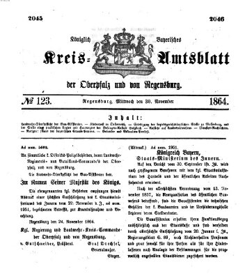 Königlich-bayerisches Kreis-Amtsblatt der Oberpfalz und von Regensburg (Königlich bayerisches Intelligenzblatt für die Oberpfalz und von Regensburg) Mittwoch 30. November 1864