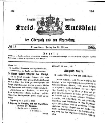 Königlich-bayerisches Kreis-Amtsblatt der Oberpfalz und von Regensburg (Königlich bayerisches Intelligenzblatt für die Oberpfalz und von Regensburg) Freitag 10. Februar 1865