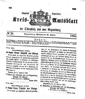 Königlich-bayerisches Kreis-Amtsblatt der Oberpfalz und von Regensburg (Königlich bayerisches Intelligenzblatt für die Oberpfalz und von Regensburg) Mittwoch 22. Februar 1865