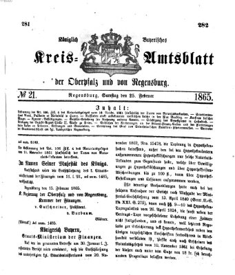 Königlich-bayerisches Kreis-Amtsblatt der Oberpfalz und von Regensburg (Königlich bayerisches Intelligenzblatt für die Oberpfalz und von Regensburg) Samstag 25. Februar 1865