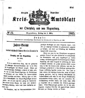 Königlich-bayerisches Kreis-Amtsblatt der Oberpfalz und von Regensburg (Königlich bayerisches Intelligenzblatt für die Oberpfalz und von Regensburg) Freitag 3. März 1865