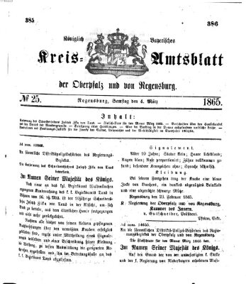 Königlich-bayerisches Kreis-Amtsblatt der Oberpfalz und von Regensburg (Königlich bayerisches Intelligenzblatt für die Oberpfalz und von Regensburg) Samstag 4. März 1865