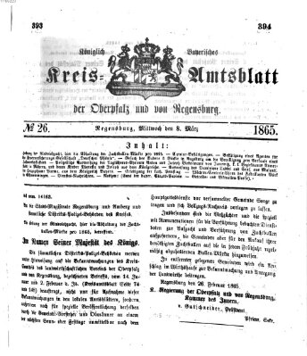 Königlich-bayerisches Kreis-Amtsblatt der Oberpfalz und von Regensburg (Königlich bayerisches Intelligenzblatt für die Oberpfalz und von Regensburg) Mittwoch 8. März 1865