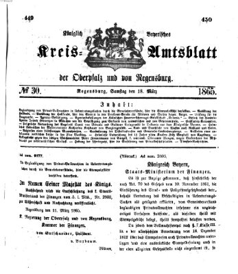 Königlich-bayerisches Kreis-Amtsblatt der Oberpfalz und von Regensburg (Königlich bayerisches Intelligenzblatt für die Oberpfalz und von Regensburg) Samstag 18. März 1865