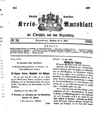 Königlich-bayerisches Kreis-Amtsblatt der Oberpfalz und von Regensburg (Königlich bayerisches Intelligenzblatt für die Oberpfalz und von Regensburg) Samstag 8. April 1865