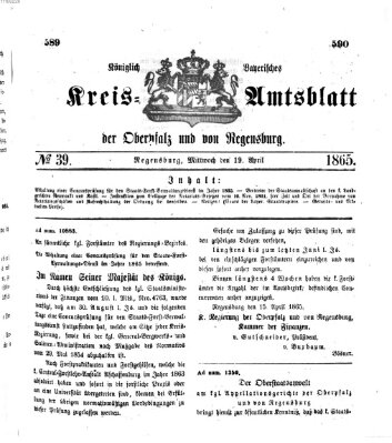 Königlich-bayerisches Kreis-Amtsblatt der Oberpfalz und von Regensburg (Königlich bayerisches Intelligenzblatt für die Oberpfalz und von Regensburg) Mittwoch 19. April 1865