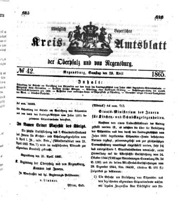 Königlich-bayerisches Kreis-Amtsblatt der Oberpfalz und von Regensburg (Königlich bayerisches Intelligenzblatt für die Oberpfalz und von Regensburg) Samstag 29. April 1865