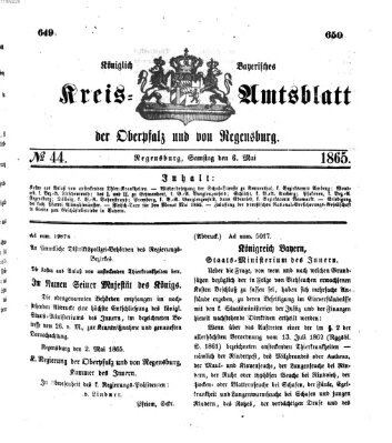 Königlich-bayerisches Kreis-Amtsblatt der Oberpfalz und von Regensburg (Königlich bayerisches Intelligenzblatt für die Oberpfalz und von Regensburg) Samstag 6. Mai 1865