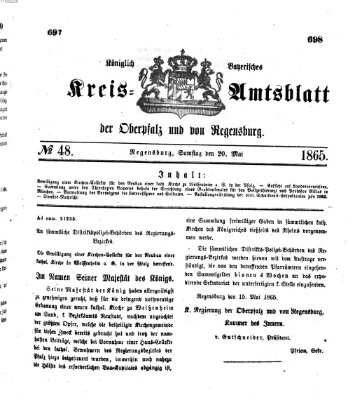 Königlich-bayerisches Kreis-Amtsblatt der Oberpfalz und von Regensburg (Königlich bayerisches Intelligenzblatt für die Oberpfalz und von Regensburg) Samstag 20. Mai 1865