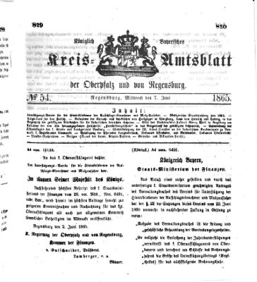 Königlich-bayerisches Kreis-Amtsblatt der Oberpfalz und von Regensburg (Königlich bayerisches Intelligenzblatt für die Oberpfalz und von Regensburg) Mittwoch 7. Juni 1865