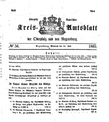 Königlich-bayerisches Kreis-Amtsblatt der Oberpfalz und von Regensburg (Königlich bayerisches Intelligenzblatt für die Oberpfalz und von Regensburg) Mittwoch 14. Juni 1865