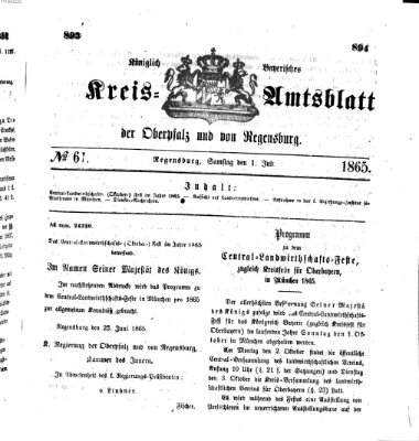 Königlich-bayerisches Kreis-Amtsblatt der Oberpfalz und von Regensburg (Königlich bayerisches Intelligenzblatt für die Oberpfalz und von Regensburg) Samstag 1. Juli 1865