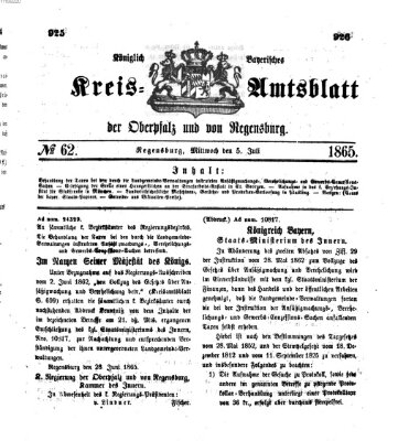 Königlich-bayerisches Kreis-Amtsblatt der Oberpfalz und von Regensburg (Königlich bayerisches Intelligenzblatt für die Oberpfalz und von Regensburg) Mittwoch 5. Juli 1865