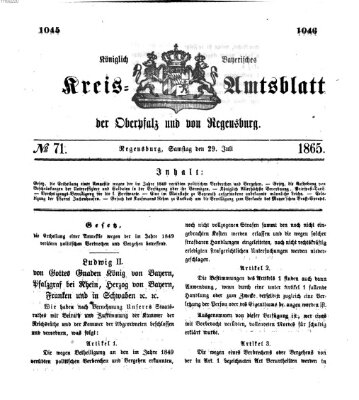 Königlich-bayerisches Kreis-Amtsblatt der Oberpfalz und von Regensburg (Königlich bayerisches Intelligenzblatt für die Oberpfalz und von Regensburg) Samstag 29. Juli 1865