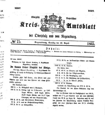 Königlich-bayerisches Kreis-Amtsblatt der Oberpfalz und von Regensburg (Königlich bayerisches Intelligenzblatt für die Oberpfalz und von Regensburg) Samstag 12. August 1865