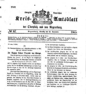 Königlich-bayerisches Kreis-Amtsblatt der Oberpfalz und von Regensburg (Königlich bayerisches Intelligenzblatt für die Oberpfalz und von Regensburg) Samstag 23. September 1865