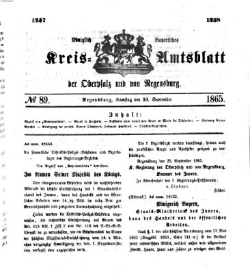 Königlich-bayerisches Kreis-Amtsblatt der Oberpfalz und von Regensburg (Königlich bayerisches Intelligenzblatt für die Oberpfalz und von Regensburg) Samstag 30. September 1865