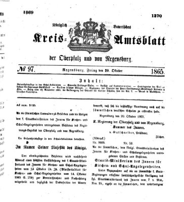 Königlich-bayerisches Kreis-Amtsblatt der Oberpfalz und von Regensburg (Königlich bayerisches Intelligenzblatt für die Oberpfalz und von Regensburg) Freitag 20. Oktober 1865