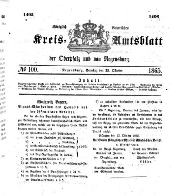 Königlich-bayerisches Kreis-Amtsblatt der Oberpfalz und von Regensburg (Königlich bayerisches Intelligenzblatt für die Oberpfalz und von Regensburg) Samstag 28. Oktober 1865