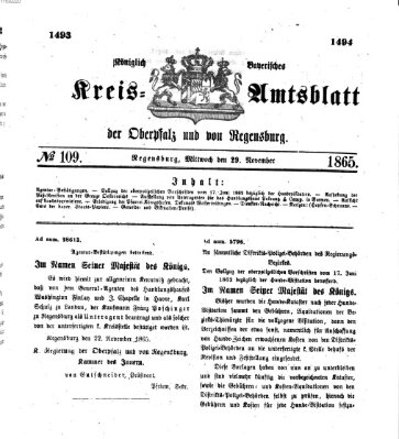 Königlich-bayerisches Kreis-Amtsblatt der Oberpfalz und von Regensburg (Königlich bayerisches Intelligenzblatt für die Oberpfalz und von Regensburg) Mittwoch 29. November 1865