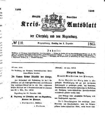 Königlich-bayerisches Kreis-Amtsblatt der Oberpfalz und von Regensburg (Königlich bayerisches Intelligenzblatt für die Oberpfalz und von Regensburg) Samstag 2. Dezember 1865