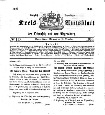 Königlich-bayerisches Kreis-Amtsblatt der Oberpfalz und von Regensburg (Königlich bayerisches Intelligenzblatt für die Oberpfalz und von Regensburg) Mittwoch 13. Dezember 1865