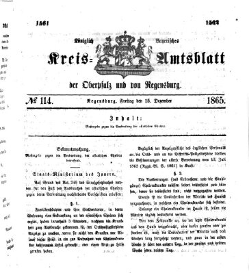 Königlich-bayerisches Kreis-Amtsblatt der Oberpfalz und von Regensburg (Königlich bayerisches Intelligenzblatt für die Oberpfalz und von Regensburg) Freitag 15. Dezember 1865