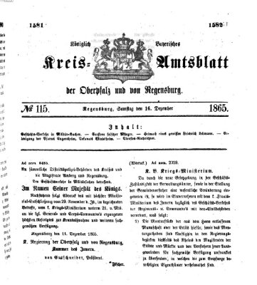 Königlich-bayerisches Kreis-Amtsblatt der Oberpfalz und von Regensburg (Königlich bayerisches Intelligenzblatt für die Oberpfalz und von Regensburg) Samstag 16. Dezember 1865