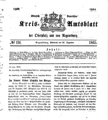 Königlich-bayerisches Kreis-Amtsblatt der Oberpfalz und von Regensburg (Königlich bayerisches Intelligenzblatt für die Oberpfalz und von Regensburg) Mittwoch 20. Dezember 1865