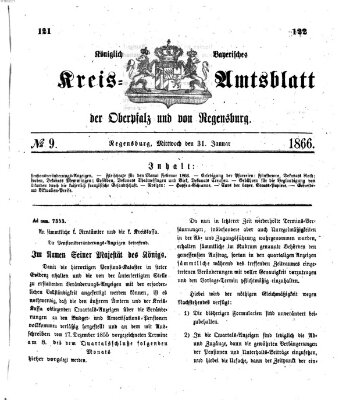 Königlich-bayerisches Kreis-Amtsblatt der Oberpfalz und von Regensburg (Königlich bayerisches Intelligenzblatt für die Oberpfalz und von Regensburg) Mittwoch 31. Januar 1866