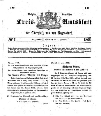 Königlich-bayerisches Kreis-Amtsblatt der Oberpfalz und von Regensburg (Königlich bayerisches Intelligenzblatt für die Oberpfalz und von Regensburg) Mittwoch 7. Februar 1866