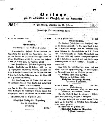 Königlich-bayerisches Kreis-Amtsblatt der Oberpfalz und von Regensburg (Königlich bayerisches Intelligenzblatt für die Oberpfalz und von Regensburg) Samstag 10. Februar 1866