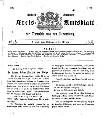 Königlich-bayerisches Kreis-Amtsblatt der Oberpfalz und von Regensburg (Königlich bayerisches Intelligenzblatt für die Oberpfalz und von Regensburg) Mittwoch 21. Februar 1866