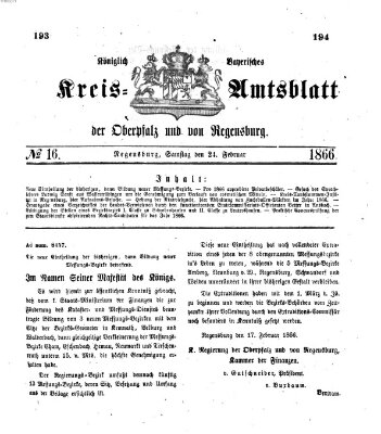 Königlich-bayerisches Kreis-Amtsblatt der Oberpfalz und von Regensburg (Königlich bayerisches Intelligenzblatt für die Oberpfalz und von Regensburg) Samstag 24. Februar 1866