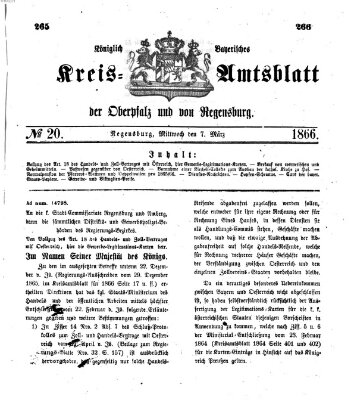 Königlich-bayerisches Kreis-Amtsblatt der Oberpfalz und von Regensburg (Königlich bayerisches Intelligenzblatt für die Oberpfalz und von Regensburg) Mittwoch 7. März 1866