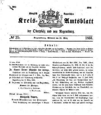 Königlich-bayerisches Kreis-Amtsblatt der Oberpfalz und von Regensburg (Königlich bayerisches Intelligenzblatt für die Oberpfalz und von Regensburg) Mittwoch 21. März 1866