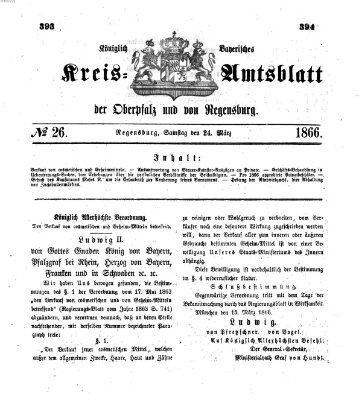 Königlich-bayerisches Kreis-Amtsblatt der Oberpfalz und von Regensburg (Königlich bayerisches Intelligenzblatt für die Oberpfalz und von Regensburg) Samstag 24. März 1866