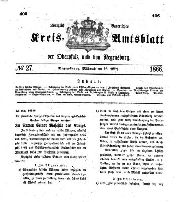 Königlich-bayerisches Kreis-Amtsblatt der Oberpfalz und von Regensburg (Königlich bayerisches Intelligenzblatt für die Oberpfalz und von Regensburg) Mittwoch 28. März 1866