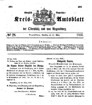 Königlich-bayerisches Kreis-Amtsblatt der Oberpfalz und von Regensburg (Königlich bayerisches Intelligenzblatt für die Oberpfalz und von Regensburg) Samstag 31. März 1866