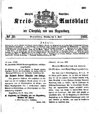 Königlich-bayerisches Kreis-Amtsblatt der Oberpfalz und von Regensburg (Königlich bayerisches Intelligenzblatt für die Oberpfalz und von Regensburg) Samstag 7. April 1866