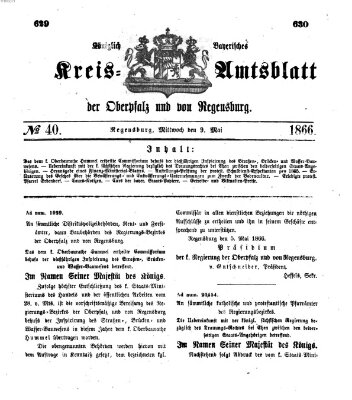 Königlich-bayerisches Kreis-Amtsblatt der Oberpfalz und von Regensburg (Königlich bayerisches Intelligenzblatt für die Oberpfalz und von Regensburg) Mittwoch 9. Mai 1866