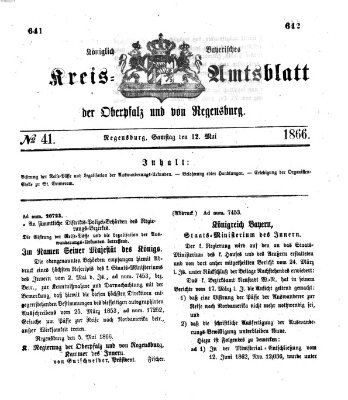 Königlich-bayerisches Kreis-Amtsblatt der Oberpfalz und von Regensburg (Königlich bayerisches Intelligenzblatt für die Oberpfalz und von Regensburg) Samstag 12. Mai 1866